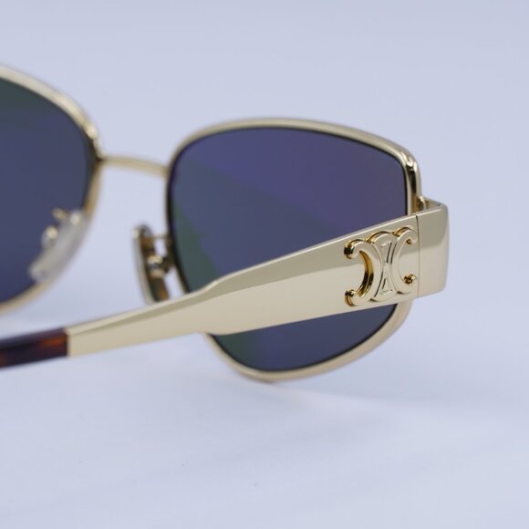 Celine CL40293U 30N Sunglasses Gold Cat Eye Frame, Green Lenses